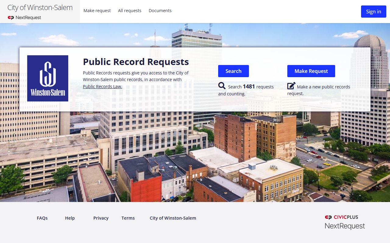 Winston-Salem NextRequest public records portal for white pages searches