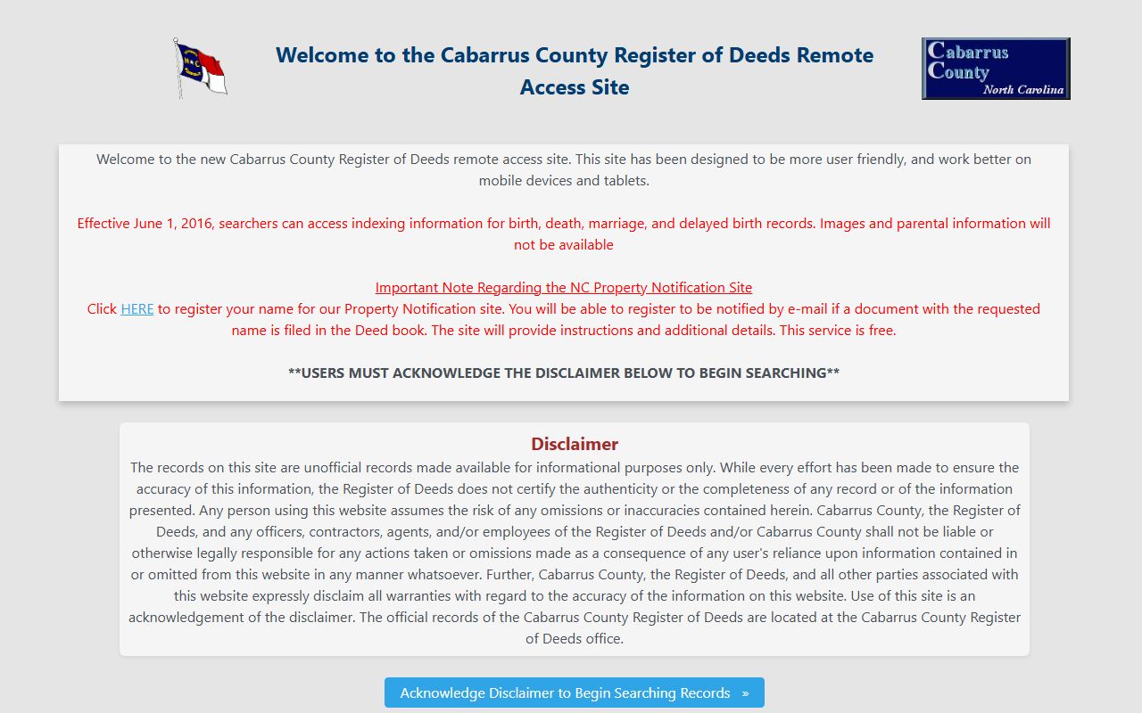 Cabarrus County Register of Deeds white pages public records