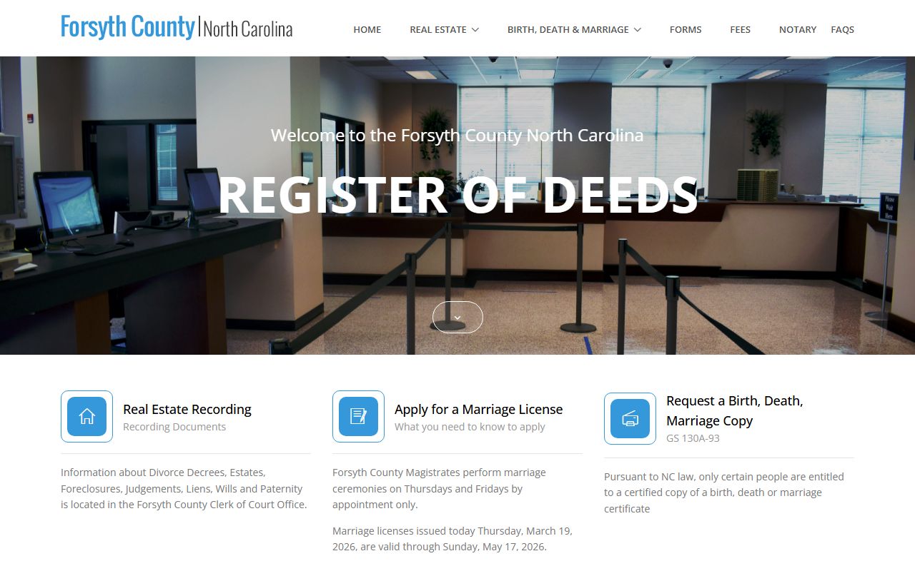 Forsyth County Register of Deeds white pages records portal
