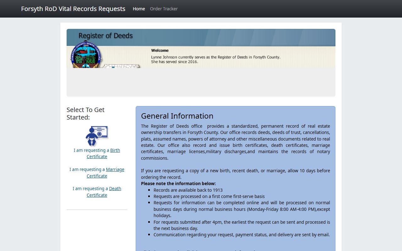 Forsyth County white pages vital records search system