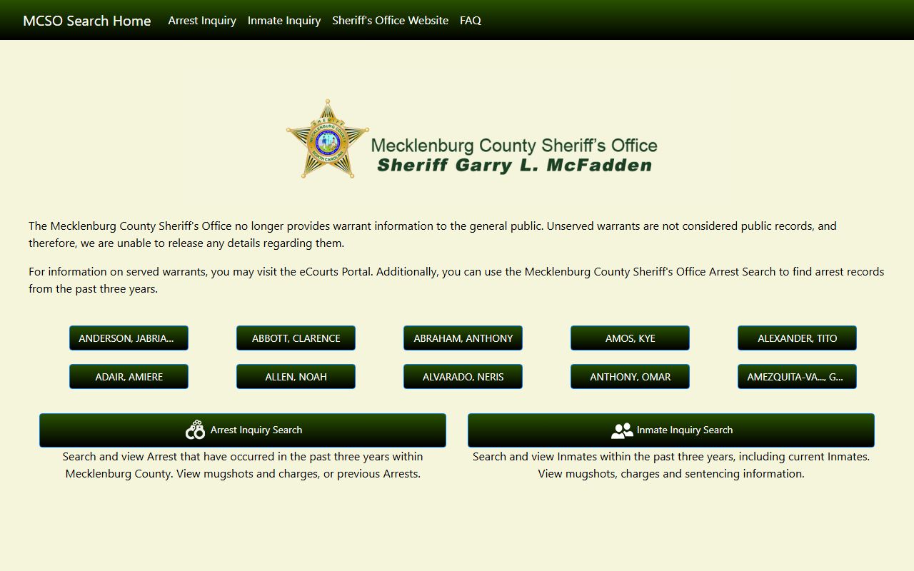 Mecklenburg County Sheriff inmate search white pages public records