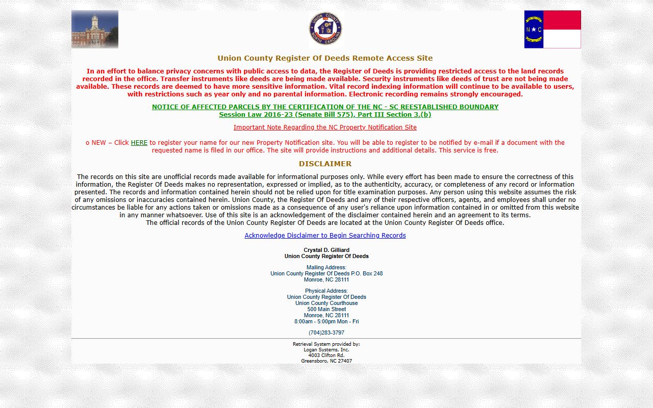 Union County Register of Deeds white pages public records