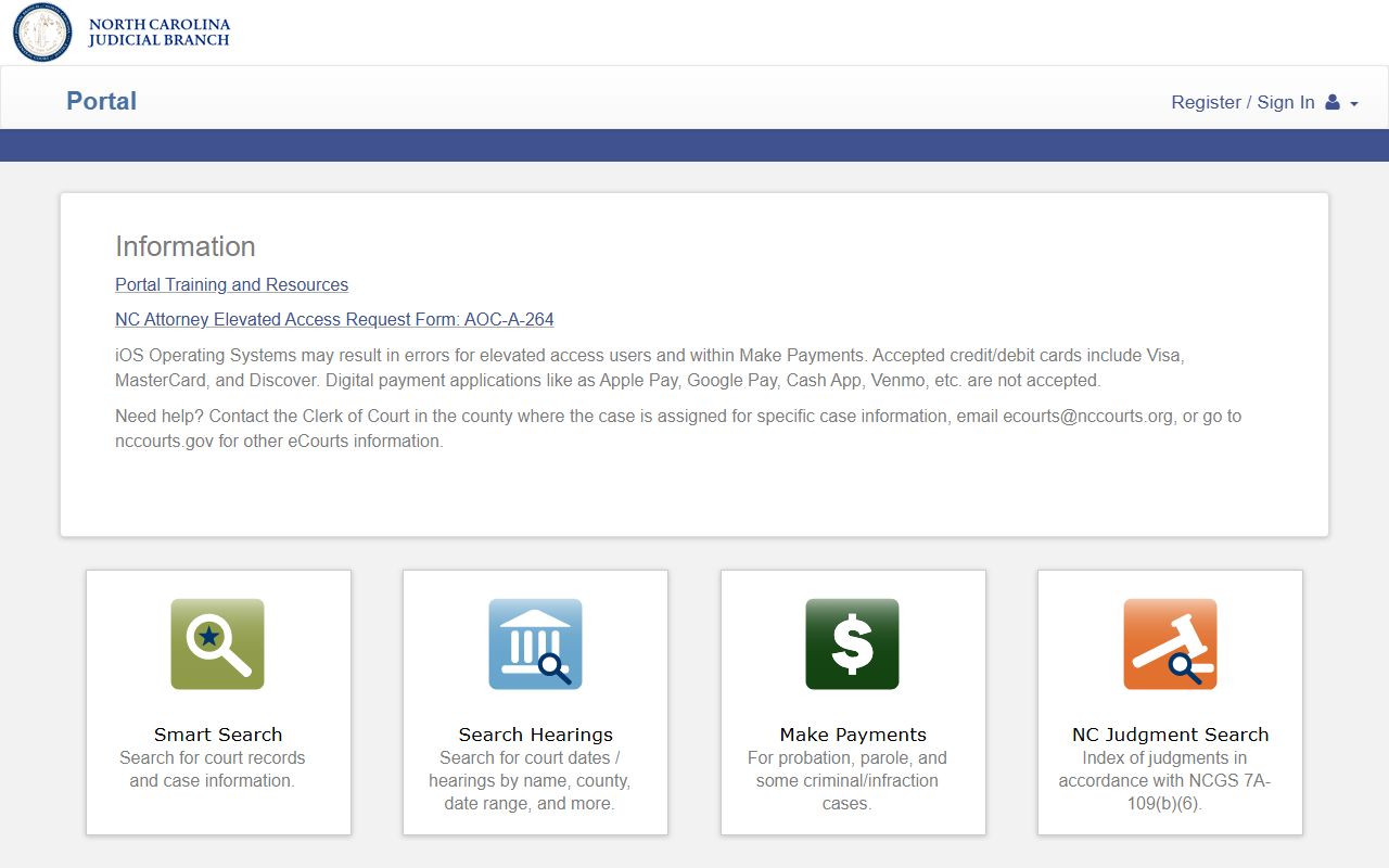 North Carolina eCourts portal for white pages court record searches