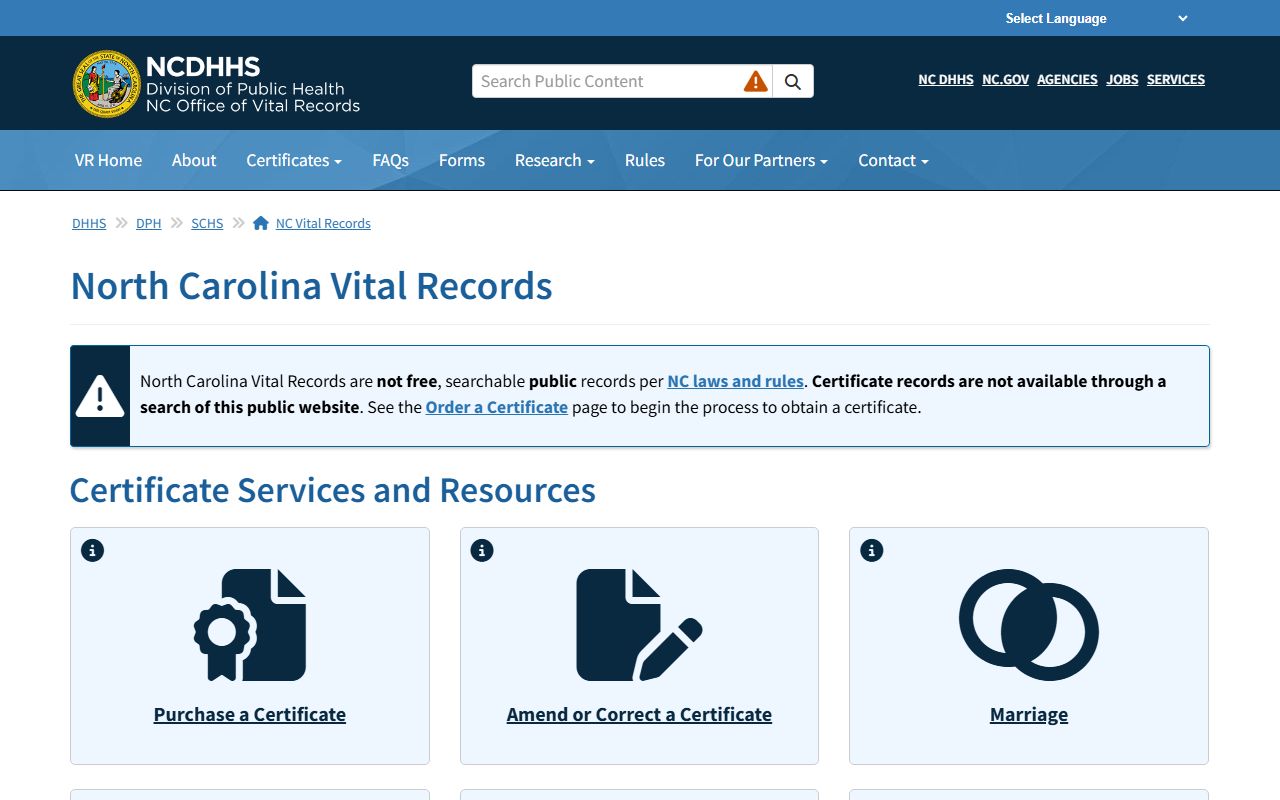 North Carolina Vital Records white pages lookup