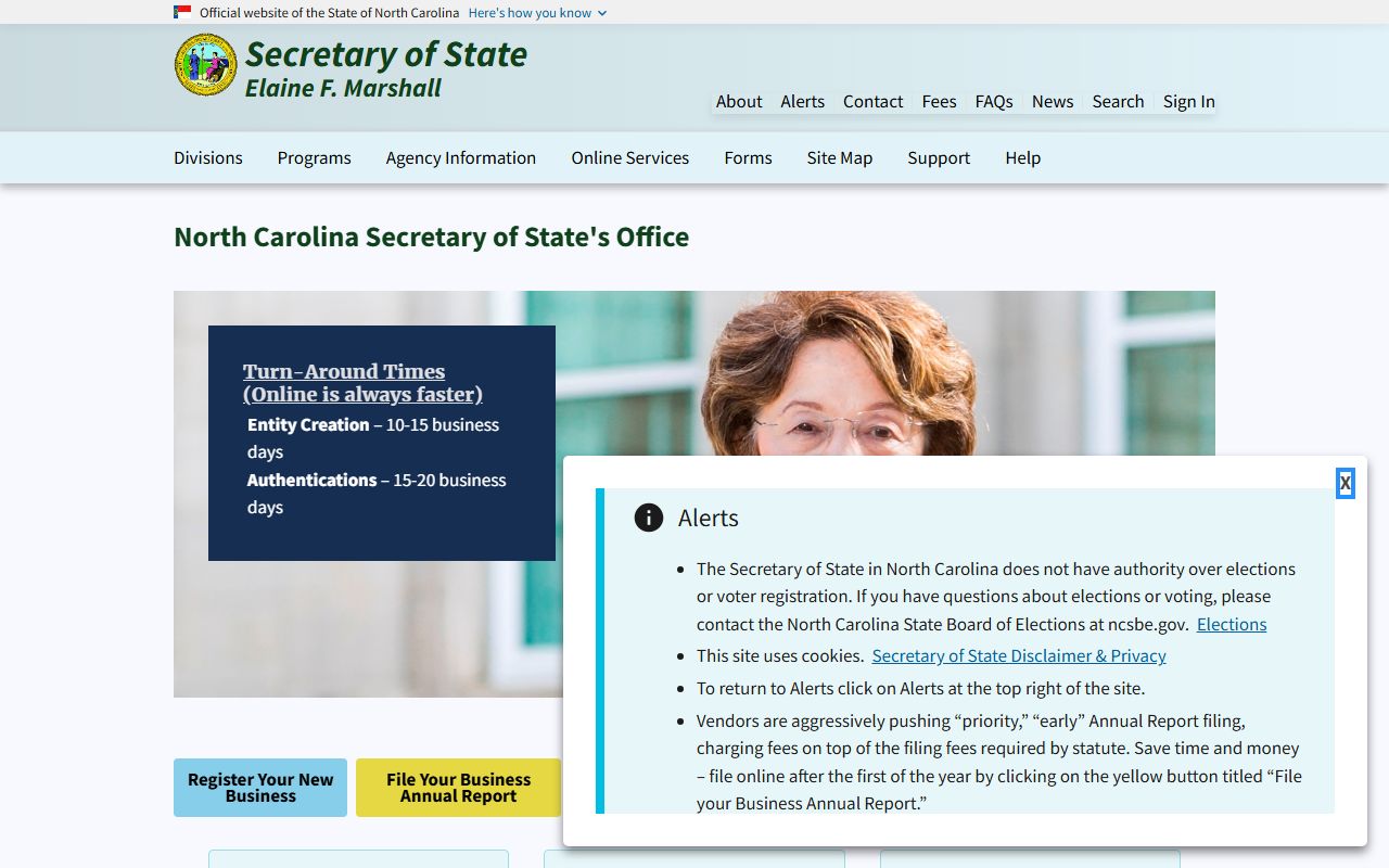North Carolina Secretary of State business white pages records